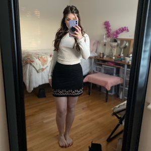 Suede detailed pencil skirt
